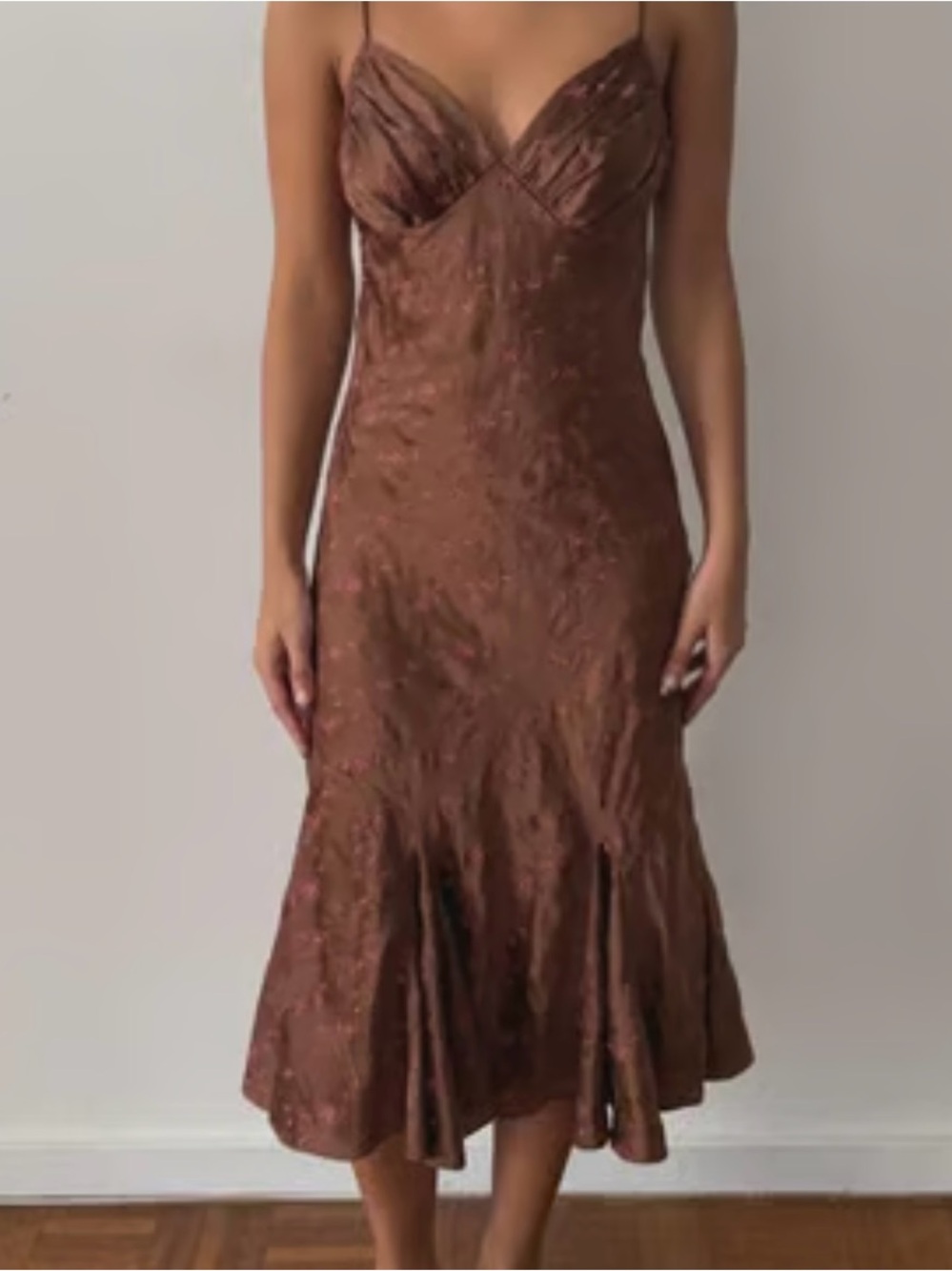 Satin Slip Midi Dress in Chocolate Brown